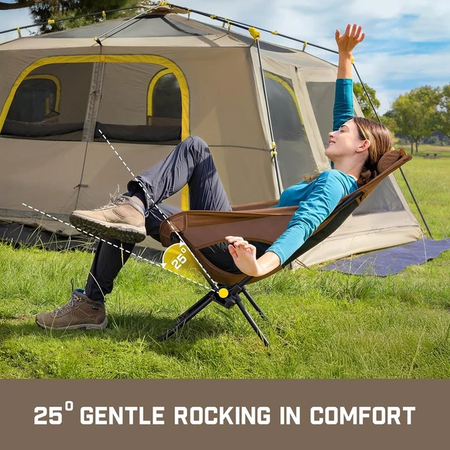 Alt view image 4 of 7 - Zeta L8 Max Portable Lightweight Camping Chair, Comfort-Driven Foldable Rocking Chair with Carry Bag for Camping, Hiking, Patio & Fishing, Supports up to 250 lbs, Brown