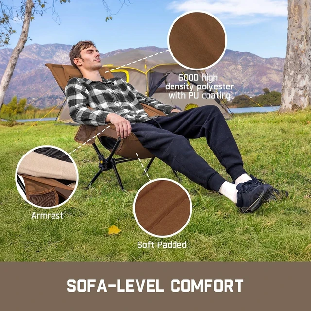 Alt view image 6 of 7 - Zeta L8 Max Portable Lightweight Camping Chair, Comfort-Driven Foldable Rocking Chair with Carry Bag for Camping, Hiking, Patio & Fishing, Supports up to 250 lbs, Brown