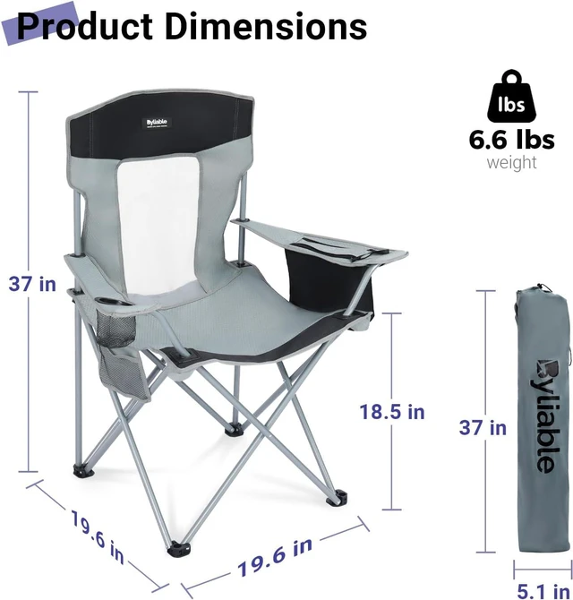 Alt view image 3 of 7 - Portable Lightweight Folding Camping Lawn Chair, Gray