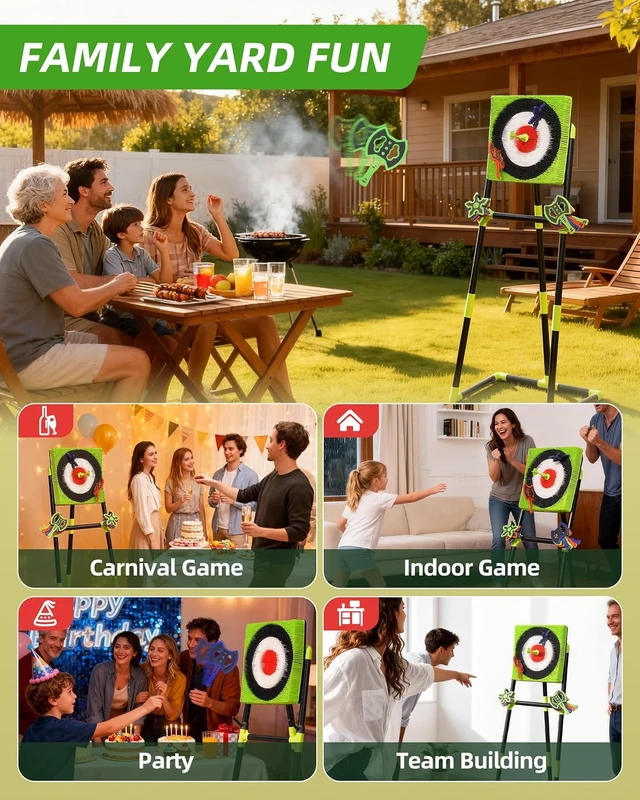 Alt view image 2 of 7 - Backyard Axe Throwing Game with Bristle Target & 12 Throwing Axes, Indoor & Outdoor Games for Adults, Kids & Family, Yard Games Toys, Dart Board