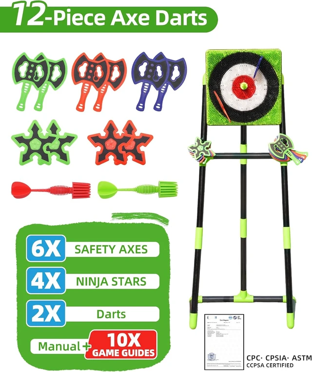 Alt view image 3 of 7 - Backyard Axe Throwing Game with Bristle Target & 12 Throwing Axes, Indoor & Outdoor Games for Adults, Kids & Family, Yard Games Toys, Dart Board