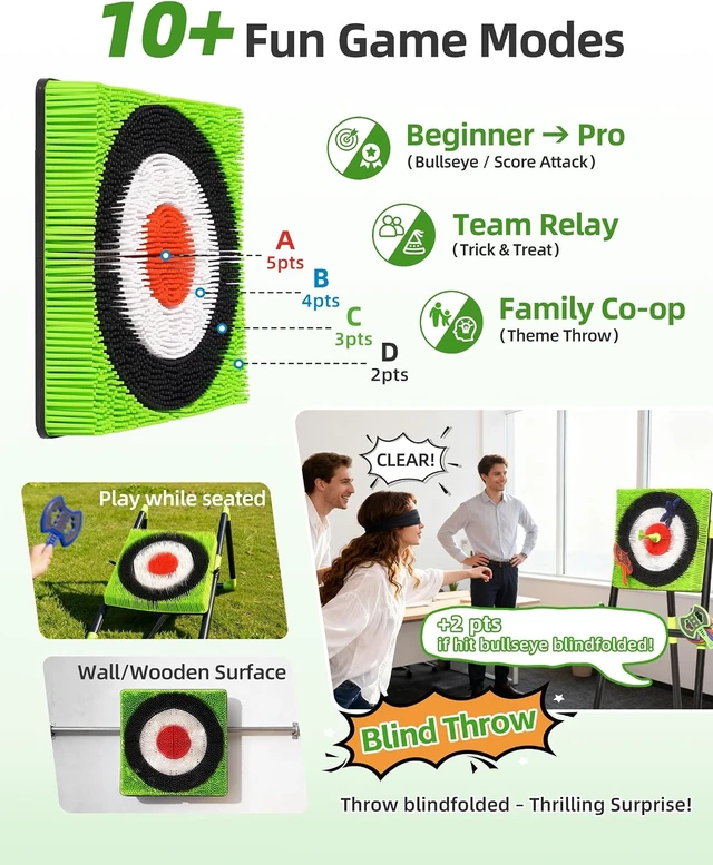 Alt view image 5 of 7 - Backyard Axe Throwing Game with Bristle Target & 12 Throwing Axes, Indoor & Outdoor Games for Adults, Kids & Family, Yard Games Toys, Dart Board