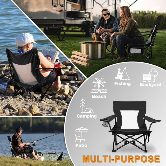 Alt view image 6 of 7 - 2 Pack Folding Beach Camping Chair for Adults (Black)