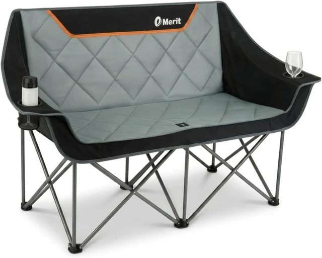 Main image of Heavy Duty 650LB Oversized Fully Padded Folding Camping Loveseat, Quad Fold Double Couch with Cup Holders & Carry Bag for Outdoor, Lawn & Sports Events, Black