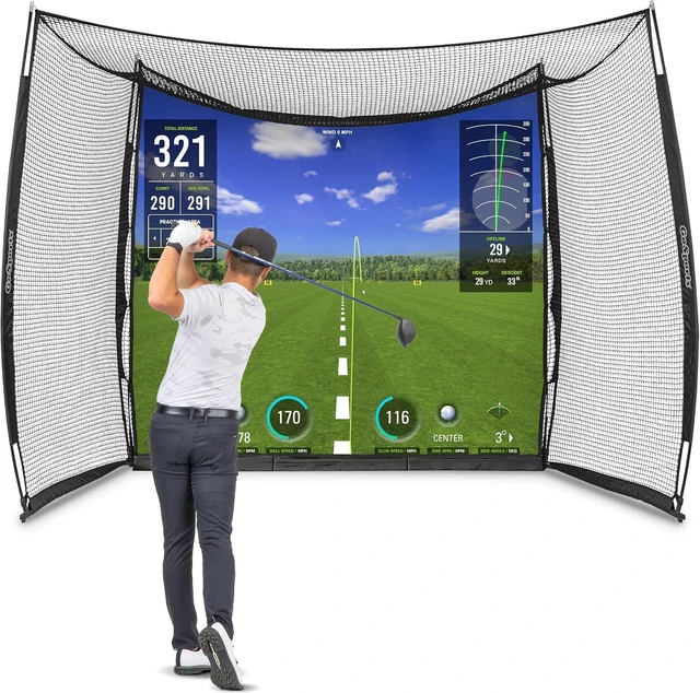 Main image of 10 ft x 8 ft Range Cage Golf Net Indoor/Outdoor Practice Net for Full Swing Training & Home Golf Simulator Setups