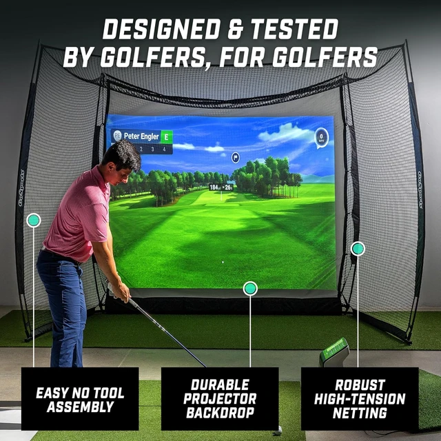 Alt view image 3 of 6 - 10 ft x 8 ft Range Cage Golf Net Indoor/Outdoor Practice Net for Full Swing Training & Home Golf Simulator Setups