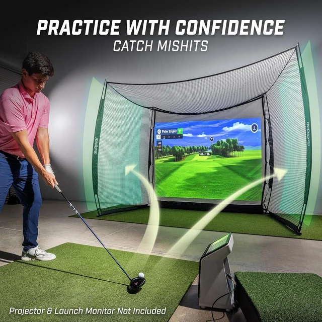 Alt view image 4 of 6 - 10 ft x 8 ft Range Cage Golf Net Indoor/Outdoor Practice Net for Full Swing Training & Home Golf Simulator Setups