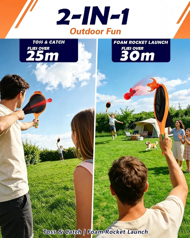 Alt view image 2 of 7 - 2-in-1 Toss & Catch Ball Game with Foam Rocket Launcher