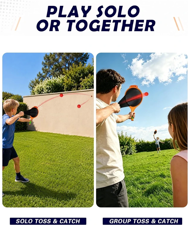 Alt view image 4 of 7 - 2-in-1 Toss & Catch Ball Game with Foam Rocket Launcher