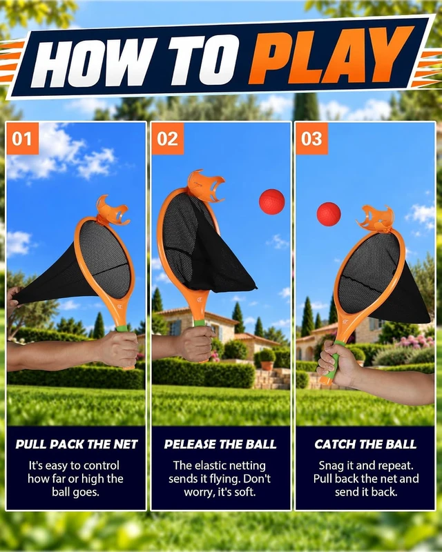 Alt view image 5 of 7 - 2-in-1 Toss & Catch Ball Game with Foam Rocket Launcher