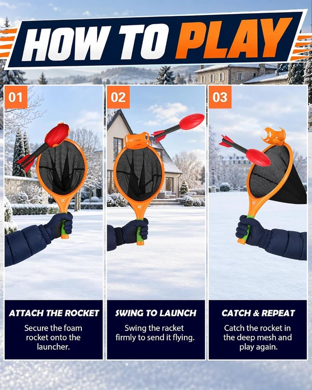 Alt view image 6 of 7 - 2-in-1 Toss & Catch Ball Game with Foam Rocket Launcher