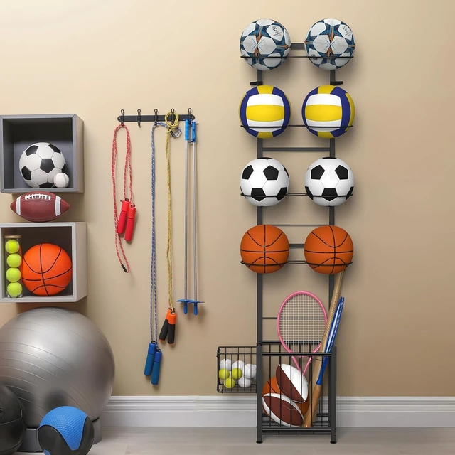 Alt view image 2 of 7 - Indoor/Outdoor Basketball Storage Rack with 2 Baskets