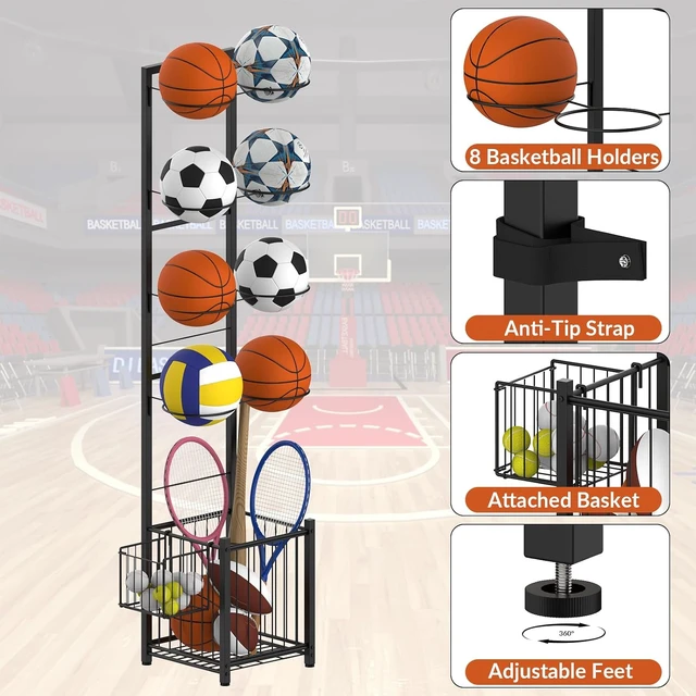 Alt view image 4 of 7 - Indoor/Outdoor Basketball Storage Rack with 2 Baskets