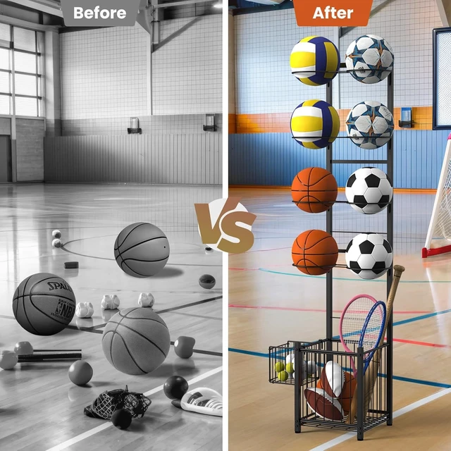 Alt view image 5 of 7 - Indoor/Outdoor Basketball Storage Rack with 2 Baskets