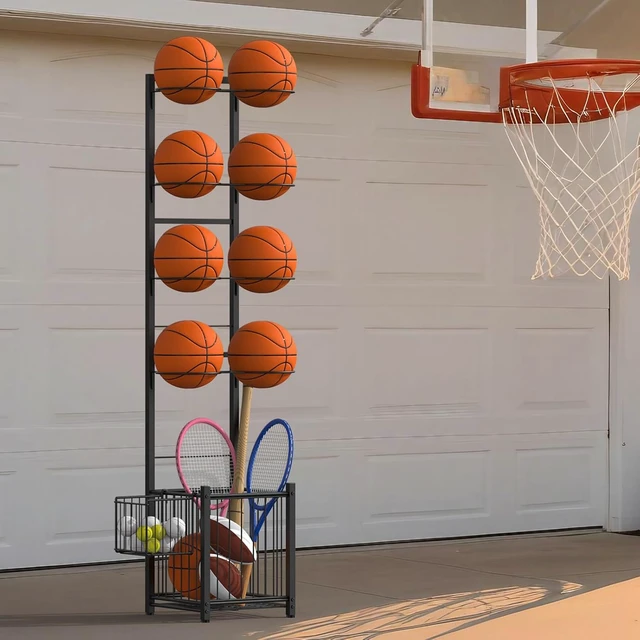 Alt view image 7 of 7 - Indoor/Outdoor Basketball Storage Rack with 2 Baskets