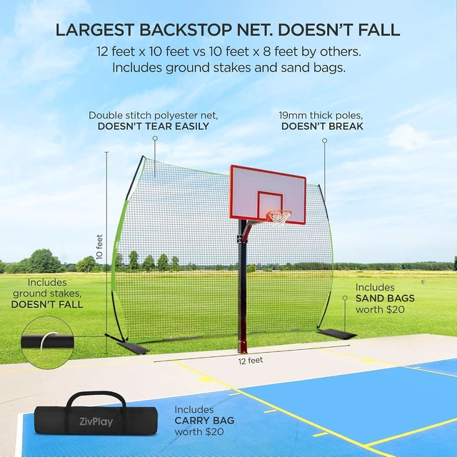 Alt view image 2 of 7 - Basketball Backstop Return Net Catcher Barrier Netting for Backyard