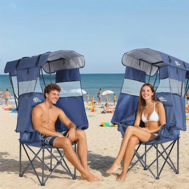 Alt view image 2 of 7 - Oversized Beach Camping Chair with Canopy & Sun Shade