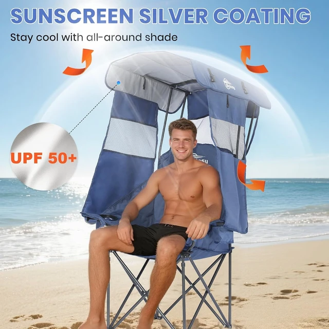 Alt view image 3 of 7 - Oversized Beach Camping Chair with Canopy & Sun Shade