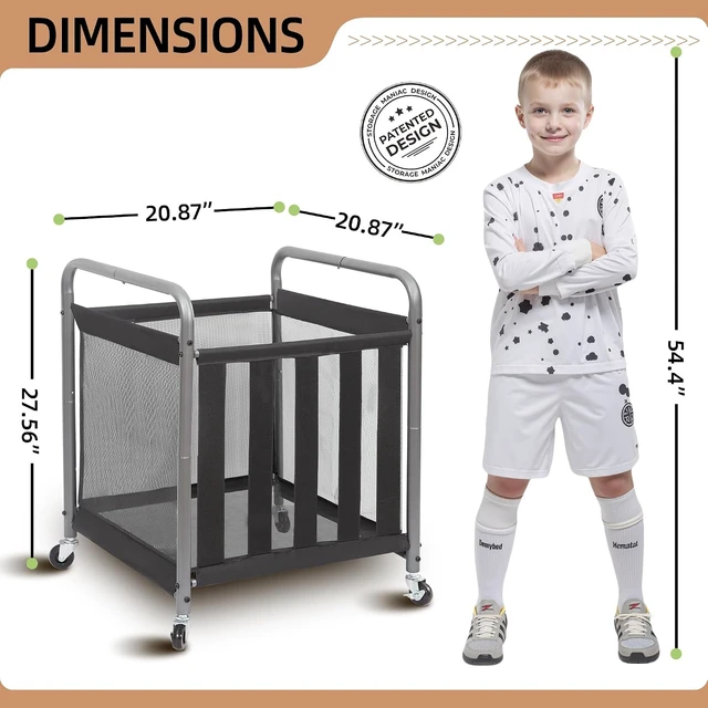Alt view image 2 of 7 - Rolling Metal Ball Storage Cart with Bin, Sports Rack & Basketball Cage for Garage or Gym, Indoor/Outdoor Equipment Organizer