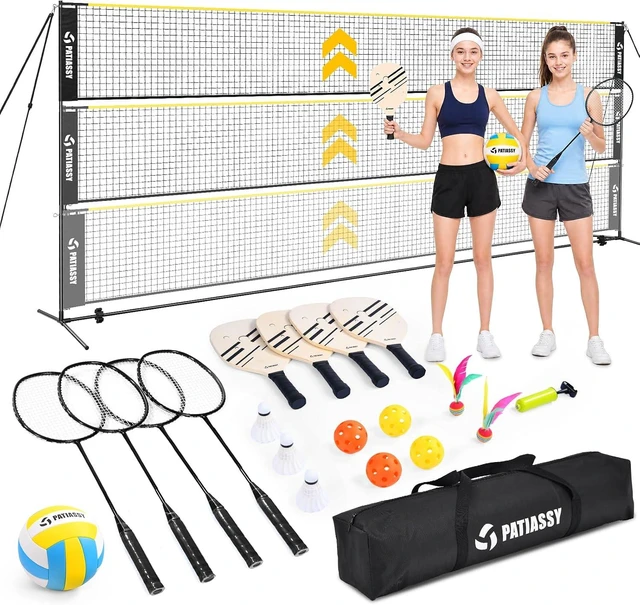 Main image of 3-in-1 Adjustable-Height Volleyball, Badminton & Pickleball Net Set