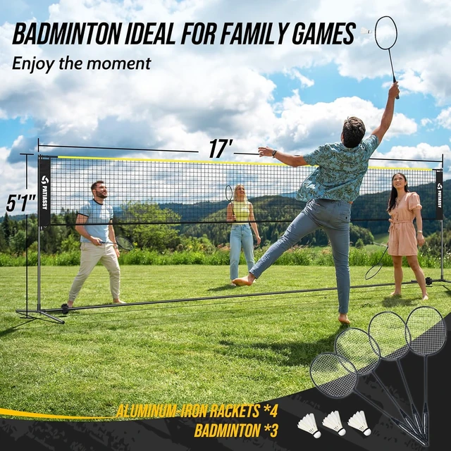 Alt view image 4 of 7 - 3-in-1 Adjustable-Height Volleyball, Badminton & Pickleball Net Set