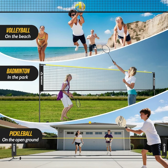 Alt view image 7 of 7 - 3-in-1 Adjustable-Height Volleyball, Badminton & Pickleball Net Set