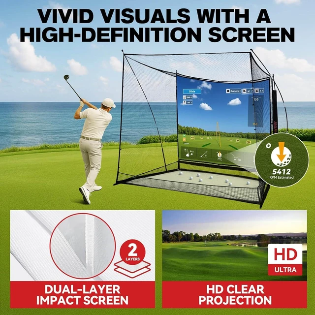 Alt view image 3 of 7 - Golf Simulator Enclosure & Net with Dual-Layer HD Screen