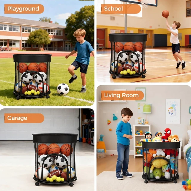 Alt view image 3 of 7 - Ball Storage Cart & Bin Organizer with Wheels
