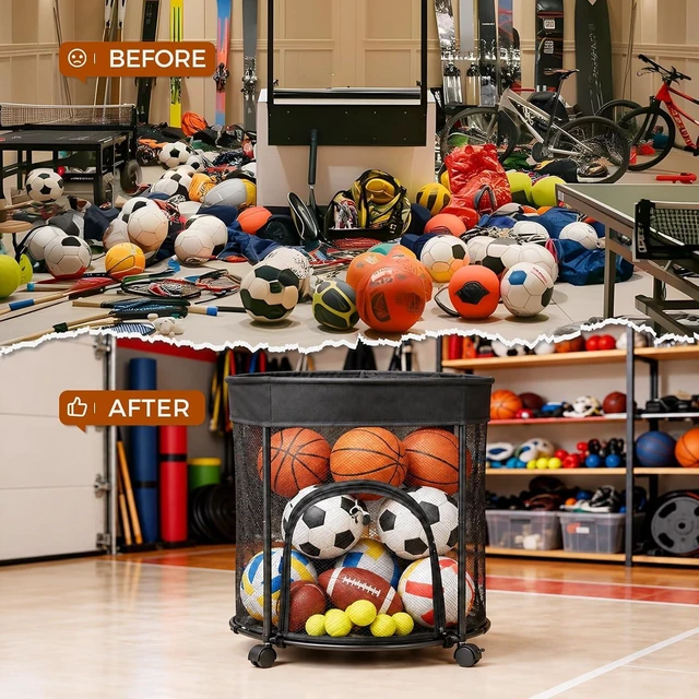 Alt view image 4 of 7 - Ball Storage Cart & Bin Organizer with Wheels