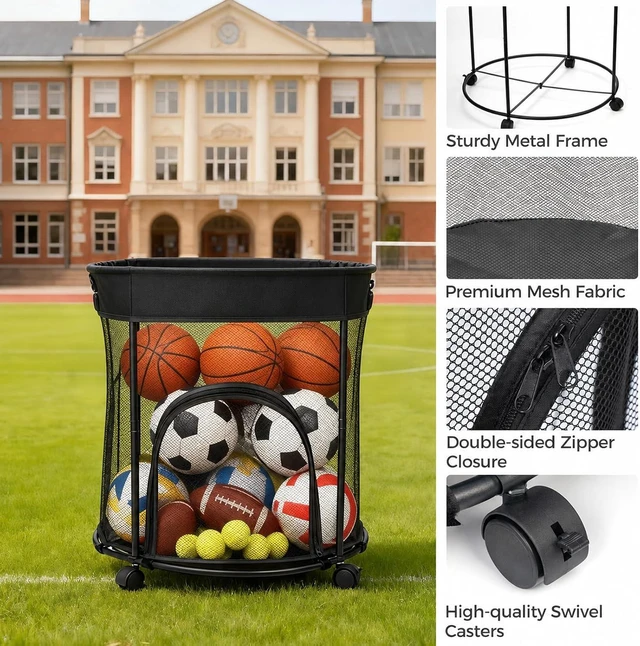 Alt view image 6 of 7 - Ball Storage Cart & Bin Organizer with Wheels