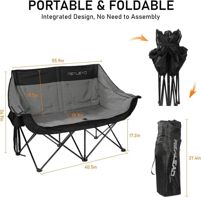 Alt view image 3 of 6 - Heavy Duty Double Camping Chair Couch, Supports 650 lbs