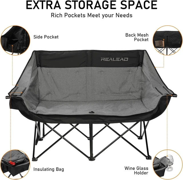 Alt view image 5 of 6 - Heavy Duty Double Camping Chair Couch, Supports 650 lbs