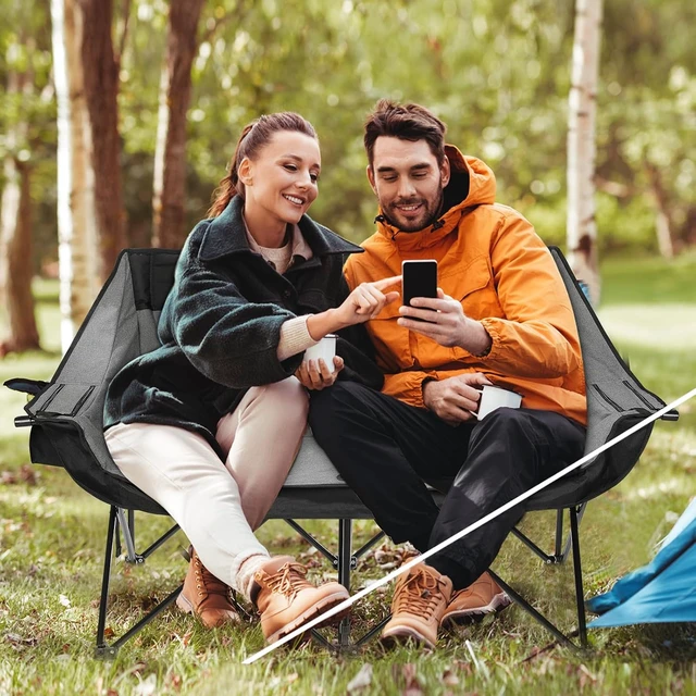 Alt view image 6 of 6 - Heavy Duty Double Camping Chair Couch, Supports 650 lbs