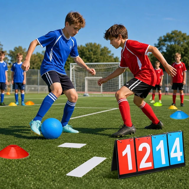 Alt view image 6 of 7 - 18 Pcs Sports Kickball Set with 2 Playground Balls, Air Pump, 4 Rubber Throw-Down Bases, 10 Foul Line Cones & Flip Scoreboard for Boys, Girls & Adults, Playground, School, Backyard