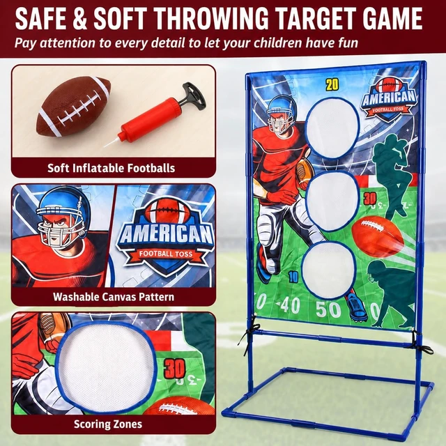 Alt view image 3 of 7 - Football Toss Game with 4 Inflatable Balls, Outdoor Sports Toys for Boys