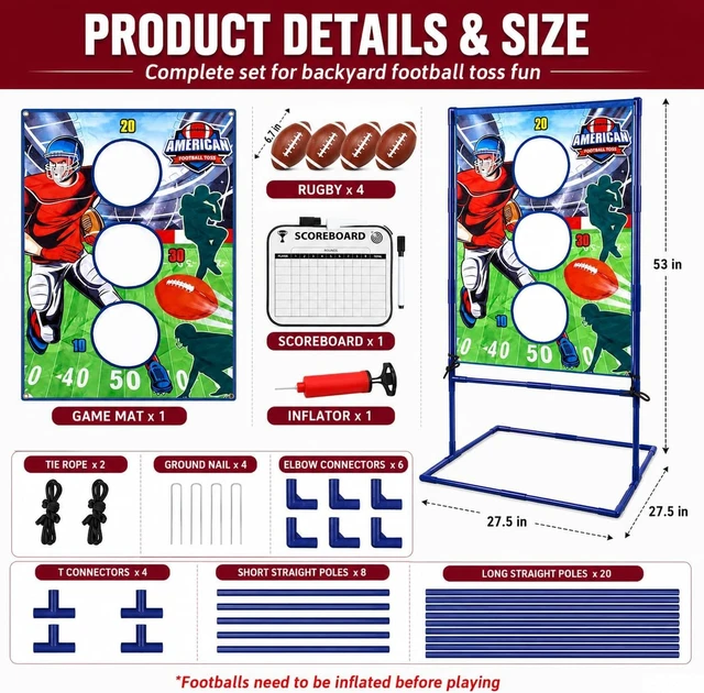 Alt view image 7 of 7 - Football Toss Game with 4 Inflatable Balls, Outdoor Sports Toys for Boys
