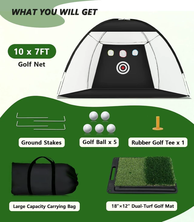 Alt view image 6 of 7 - 10 x 7FT Golf Practice Net for Backyard Driving, Hitting, Swing & Chipping with Hitting Mat, Indoor/Outdoor, Gifts for Men, Dad, Husband & Golfers