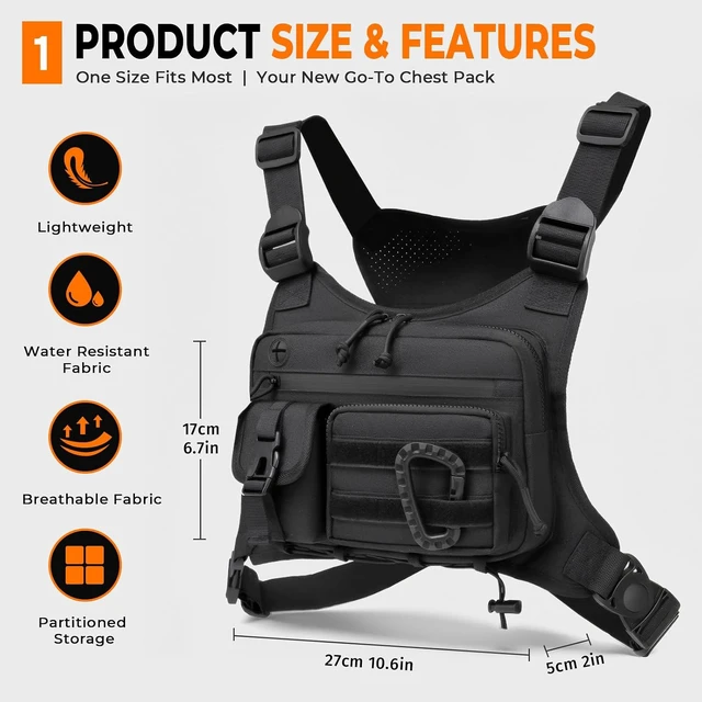 Alt view image 2 of 7 - Tactical Outdoor Chest Bag for Men & Women, EDC Chest Pack Rig for Running, Cycling, Sports & Workouts