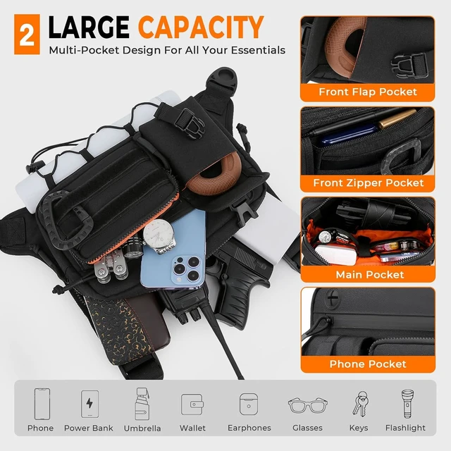 Alt view image 3 of 7 - Tactical Outdoor Chest Bag for Men & Women, EDC Chest Pack Rig for Running, Cycling, Sports & Workouts