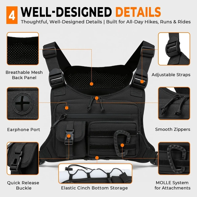 Alt view image 4 of 7 - Tactical Outdoor Chest Bag for Men & Women, EDC Chest Pack Rig for Running, Cycling, Sports & Workouts