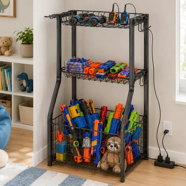 Alt view image 2 of 7 - Garage Sports Organizer with Ball Rack, Bat Holder & 4 Hooks