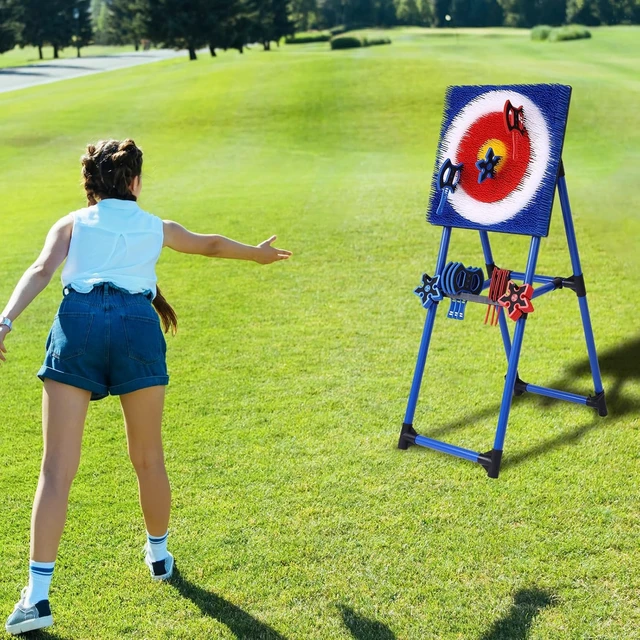 Alt view image 6 of 6 - Backyard Axe Throwing Game with 16 Throwing Axes & Stars, Outdoor Games