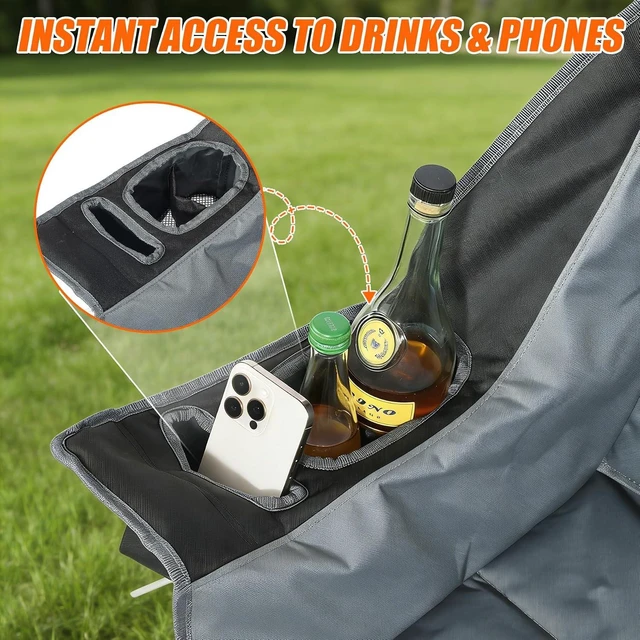 Alt view image 7 of 7 - Heavy Duty Folding Camping Chair with Canopy Shade & Umbrella Cup Holder, Oversized Padded Outdoor Lawn Chair for Adults, Sports Events & Fishing, 500LBS