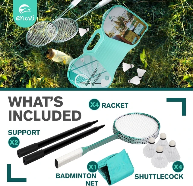 Alt view image 2 of 7 - EasyGo Badminton Set with Net, 4 Rackets, 4 Shuttlecocks & Portable Storage Box for Backyards, Outdoor & Yard Games