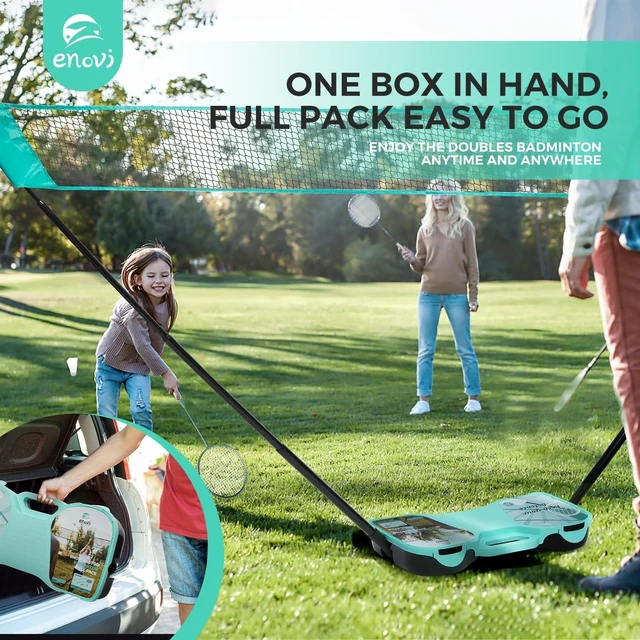Alt view image 6 of 7 - EasyGo Badminton Set with Net, 4 Rackets, 4 Shuttlecocks & Portable Storage Box for Backyards, Outdoor & Yard Games