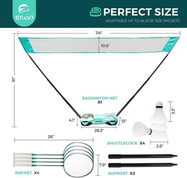 Alt view image 7 of 7 - EasyGo Badminton Set with Net, 4 Rackets, 4 Shuttlecocks & Portable Storage Box for Backyards, Outdoor & Yard Games