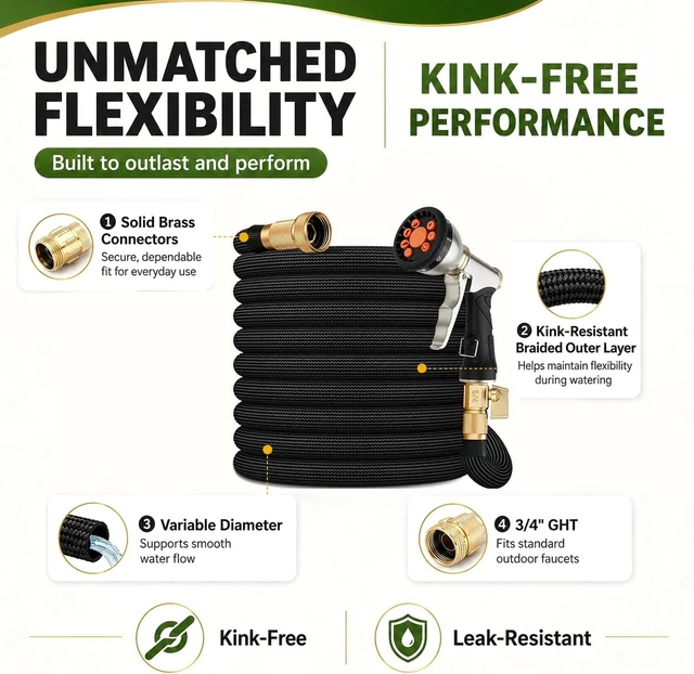 Alt view image 4 of 7 - 50ft Flexible Garden Hose, Ultra Lightweight & Leak-Proof, Sturdy