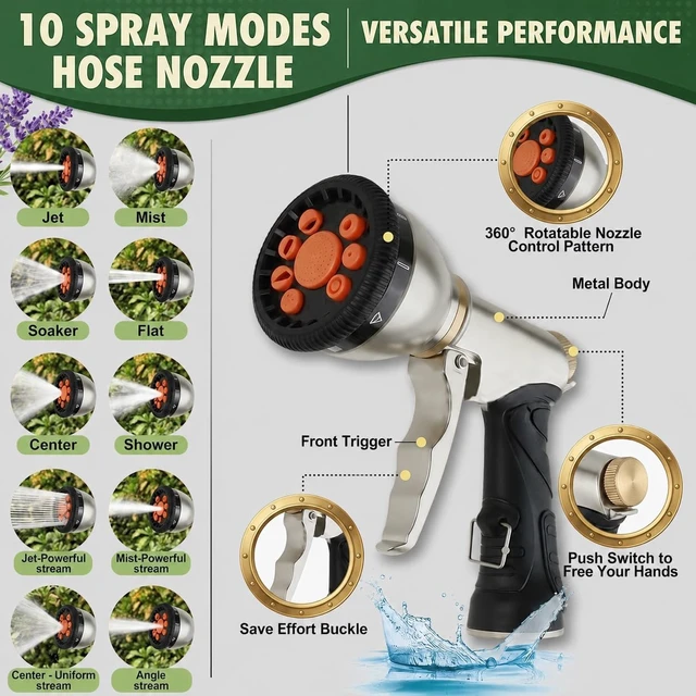 Alt view image 5 of 7 - 50ft Flexible Garden Hose, Ultra Lightweight & Leak-Proof, Sturdy