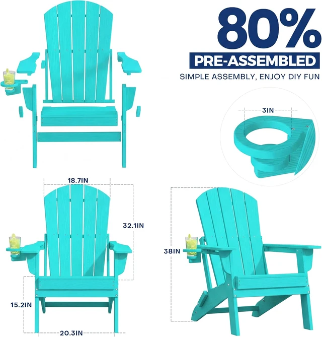 Alt view image 2 of 7 - Adjustable Folding Adirondack Patio Chair, Aruba