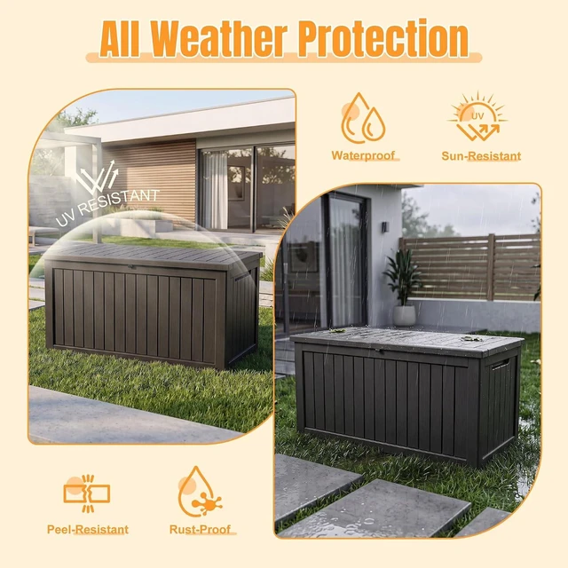 Alt view image 2 of 7 - 300 Gallon Waterproof Resin Outdoor Storage Deck Box with Support Rod